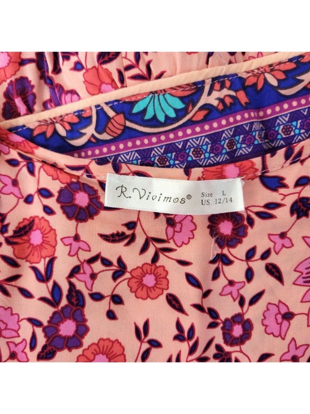 R. Vivimos Pink and Purple Boho Rayon Dress - Picture 2 of 6